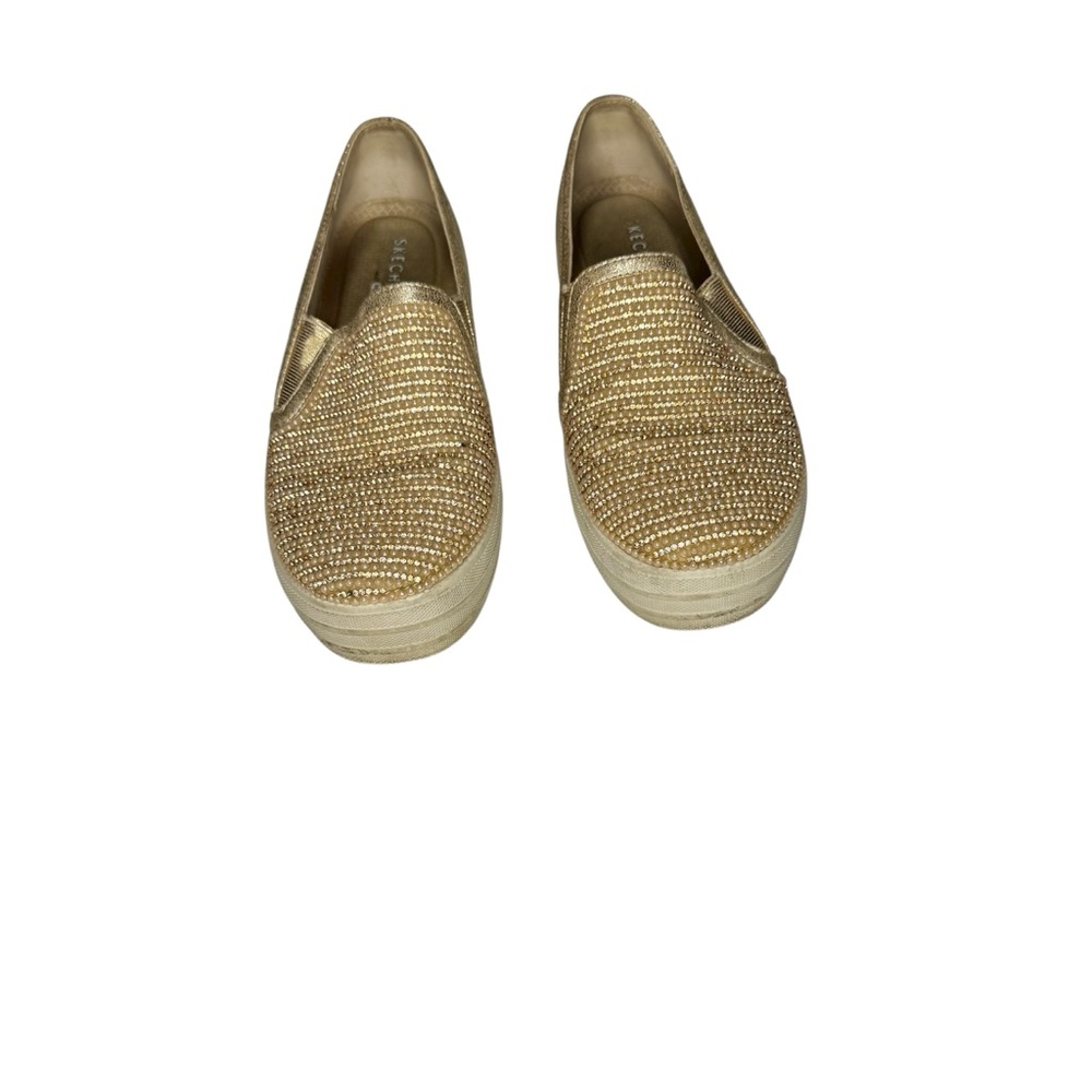 Skechers Street Golden Sparkly Slip-On Platform Sneakers Size 7 - Picture 2 of 7